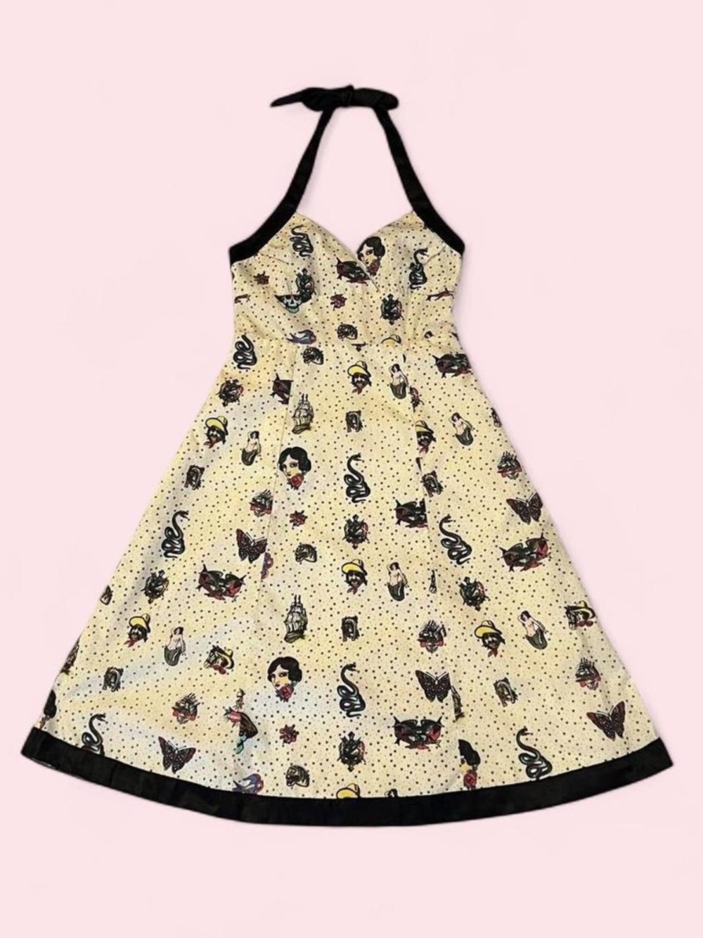 Vintage 90s Halter Dress Sailor Tattoo Flash Sheet Sweetheart Cotton Rockabilly